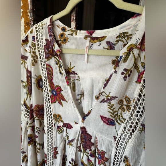 Free People Just the Two of Us Ivory Floral Printed Tunic Dress Sz XS Boho Flowy - Picture 6 of 7